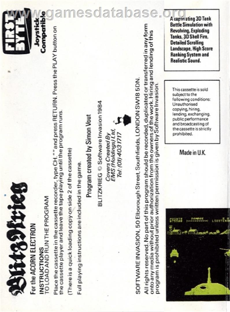Blitzkrieg - Acorn Electron - Artwork - Box Back
