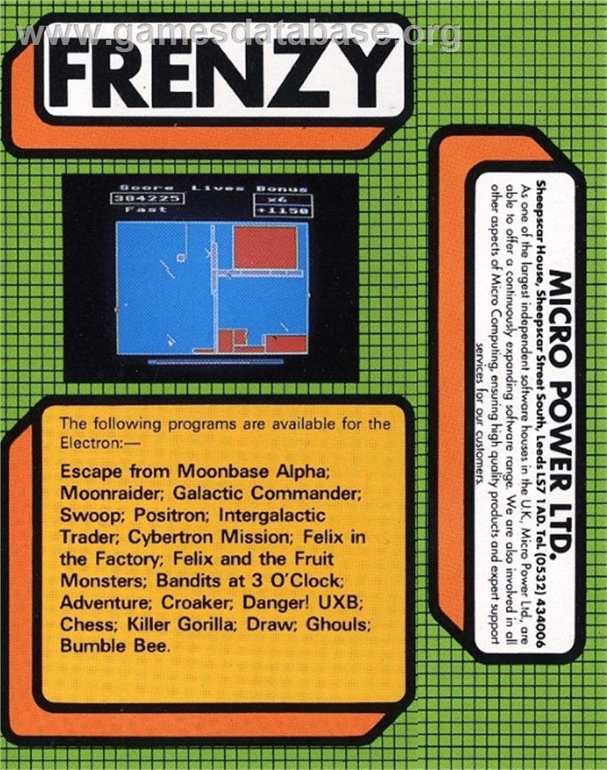 Frenzy - Acorn Electron - Artwork - Box Back