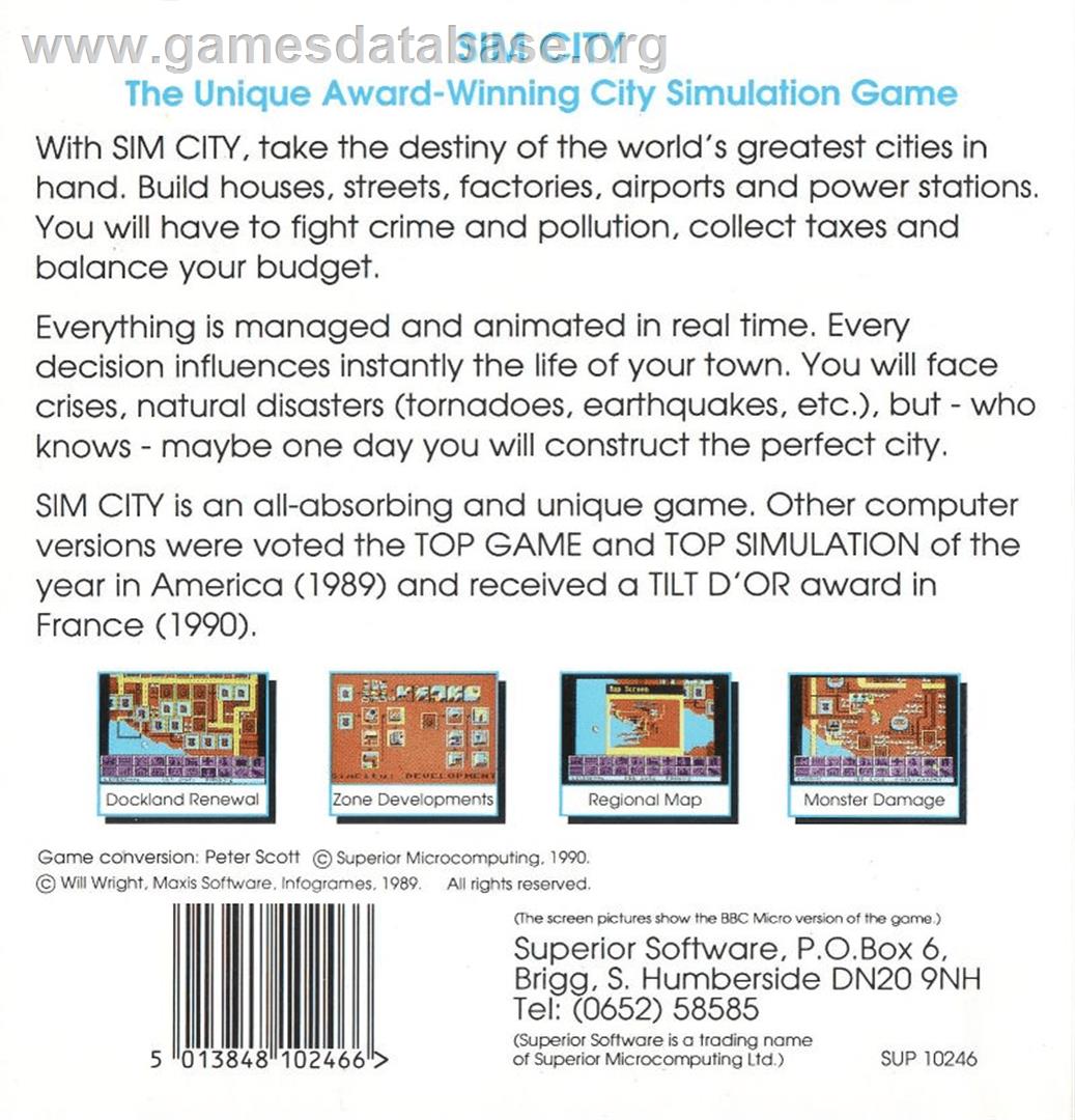 Sim City - Acorn Electron - Artwork - Box Back