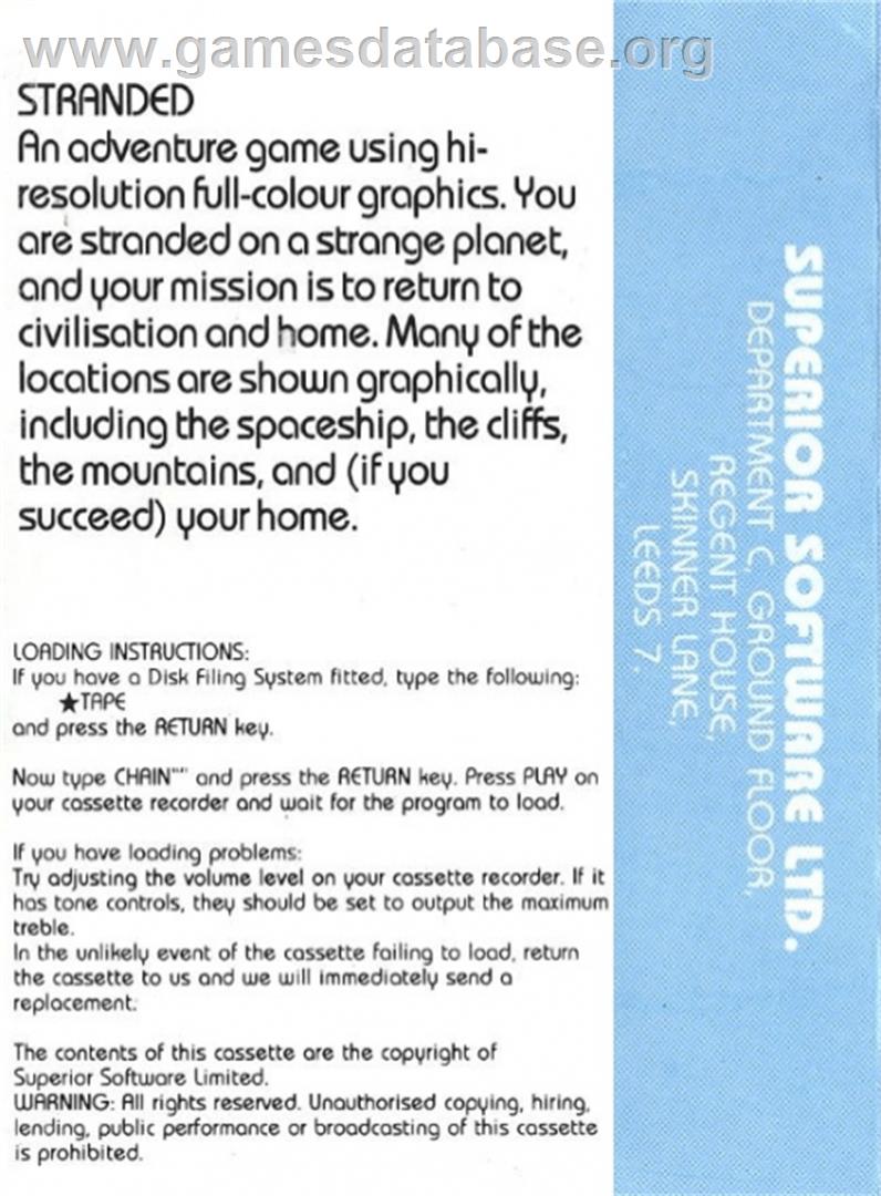 Stranded - Acorn Electron - Artwork - Box Back