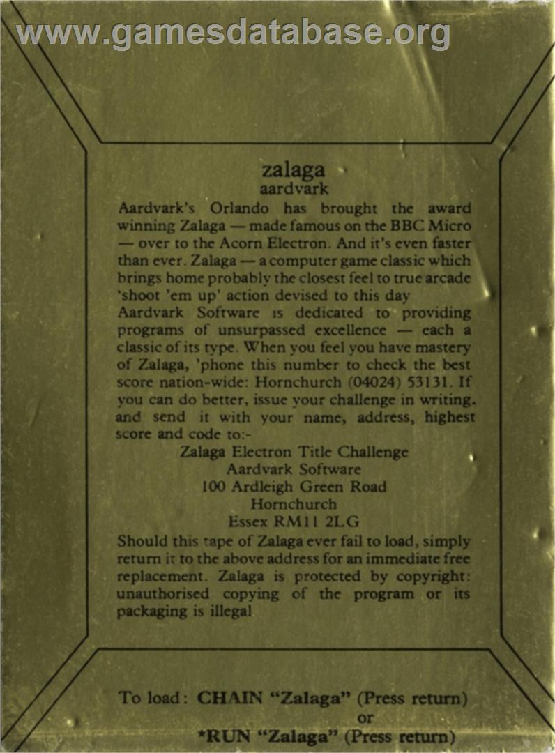 Zalaga - Acorn Electron - Artwork - Box Back