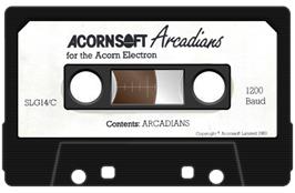Cartridge artwork for Arcadians on the Acorn Electron.