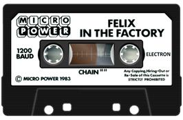Cartridge artwork for Felix In The Factory on the Acorn Electron.
