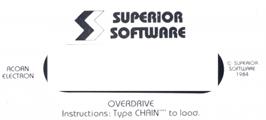 Top of cartridge artwork for Overdrive on the Acorn Electron.