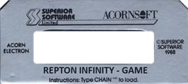 Top of cartridge artwork for Repton Infinity on the Acorn Electron.