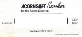 Top of cartridge artwork for Snooker on the Acorn Electron.