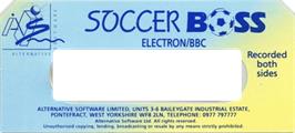 Top of cartridge artwork for Soccer Boss on the Acorn Electron.