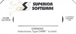 Top of cartridge artwork for Stranded on the Acorn Electron.