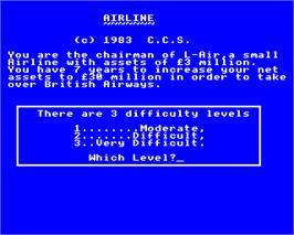 In game image of Airline on the Acorn Electron.