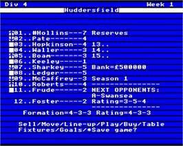 In game image of Soccer Boss on the Acorn Electron.
