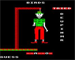 In game image of Super Hangman on the Acorn Electron.