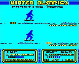 In game image of Winter Olympics on the Acorn Electron.