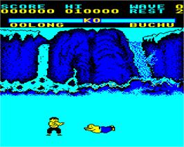 In game image of Yie Ar Kung-Fu on the Acorn Electron.