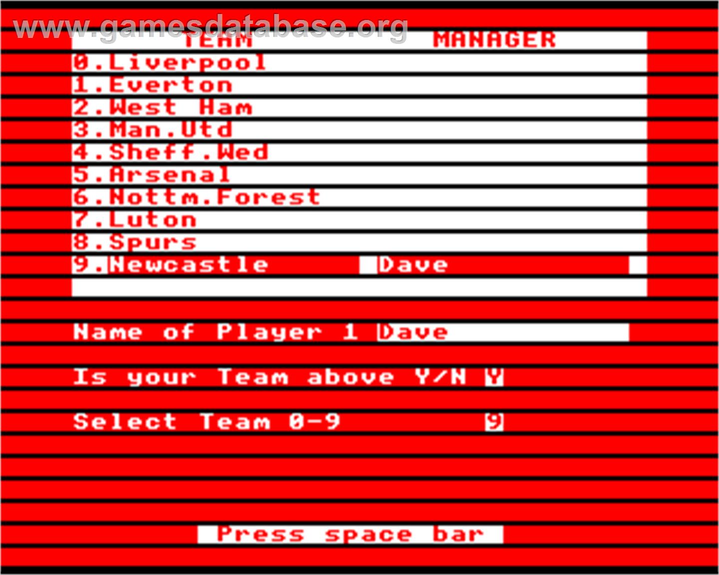 Brian Clough's Football Fortunes - Acorn Electron - Artwork - In Game