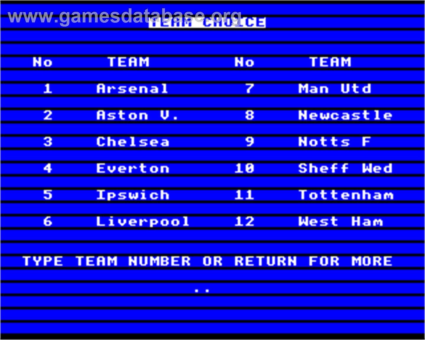 Football Manager - Acorn Electron - Artwork - In Game
