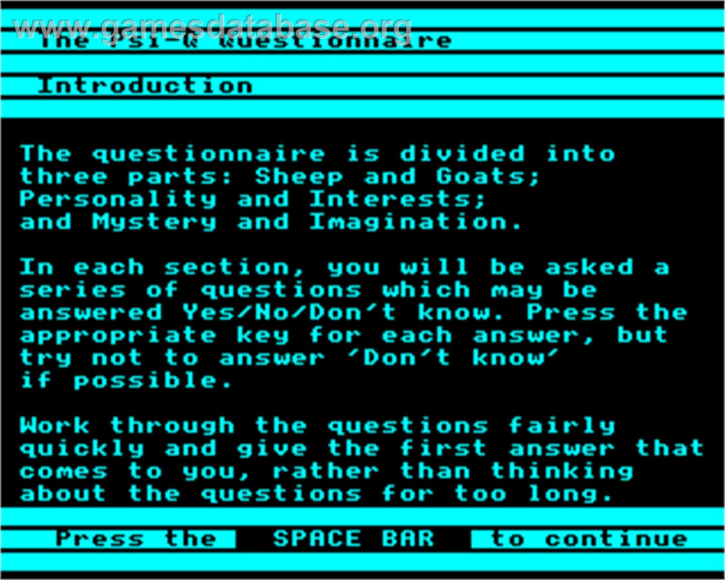Know Your Own PSI-Q - Acorn Electron - Artwork - In Game