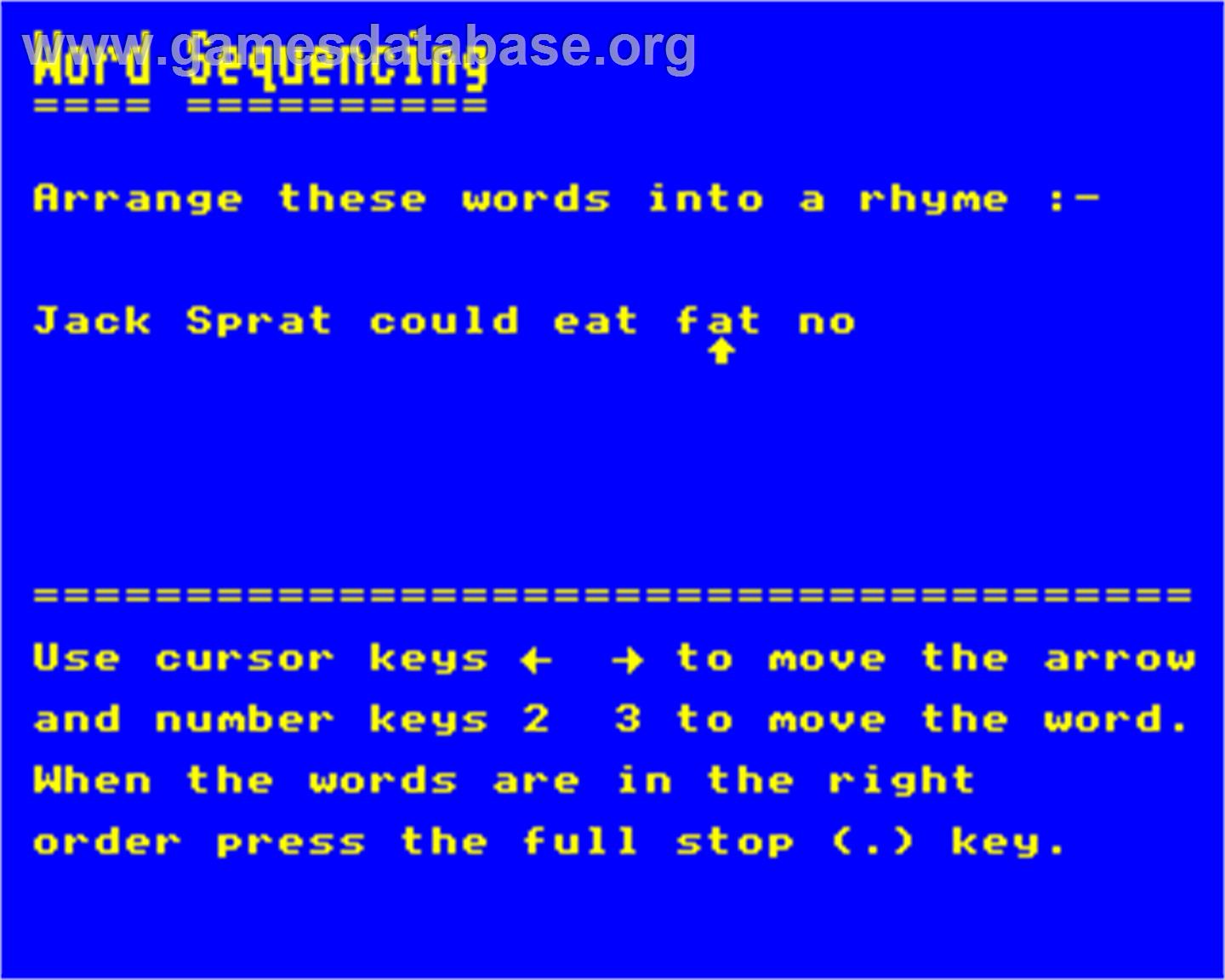 Word Sequencing - Acorn Electron - Artwork - In Game