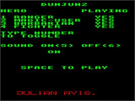 Title screen of Dunjunz on the Acorn Electron.