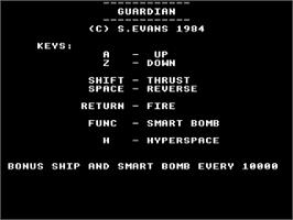 Title screen of Guardian on the Acorn Electron.