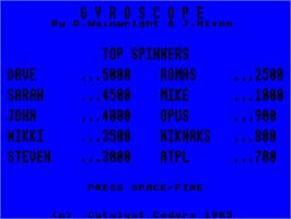 Title screen of Gyroscope on the Acorn Electron.