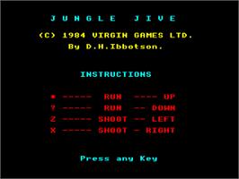 Title screen of Jungle Jive on the Acorn Electron.
