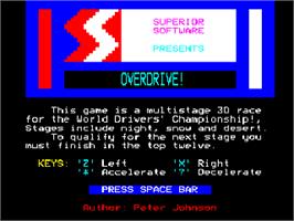 Title screen of Overdrive on the Acorn Electron.