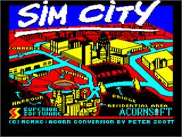 Title screen of Sim City on the Acorn Electron.