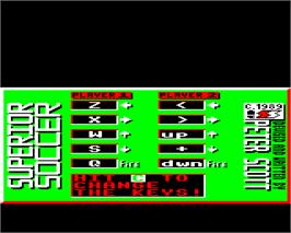 Title screen of Superior Soccer on the Acorn Electron.
