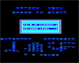 Title screen of Superman - The Game on the Acorn Electron.