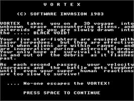 Title screen of Vortex on the Acorn Electron.