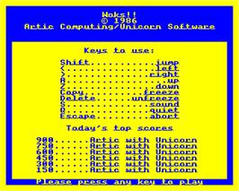 Title screen of Woks on the Acorn Electron.