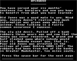 Title screen of Wychwood on the Acorn Electron.