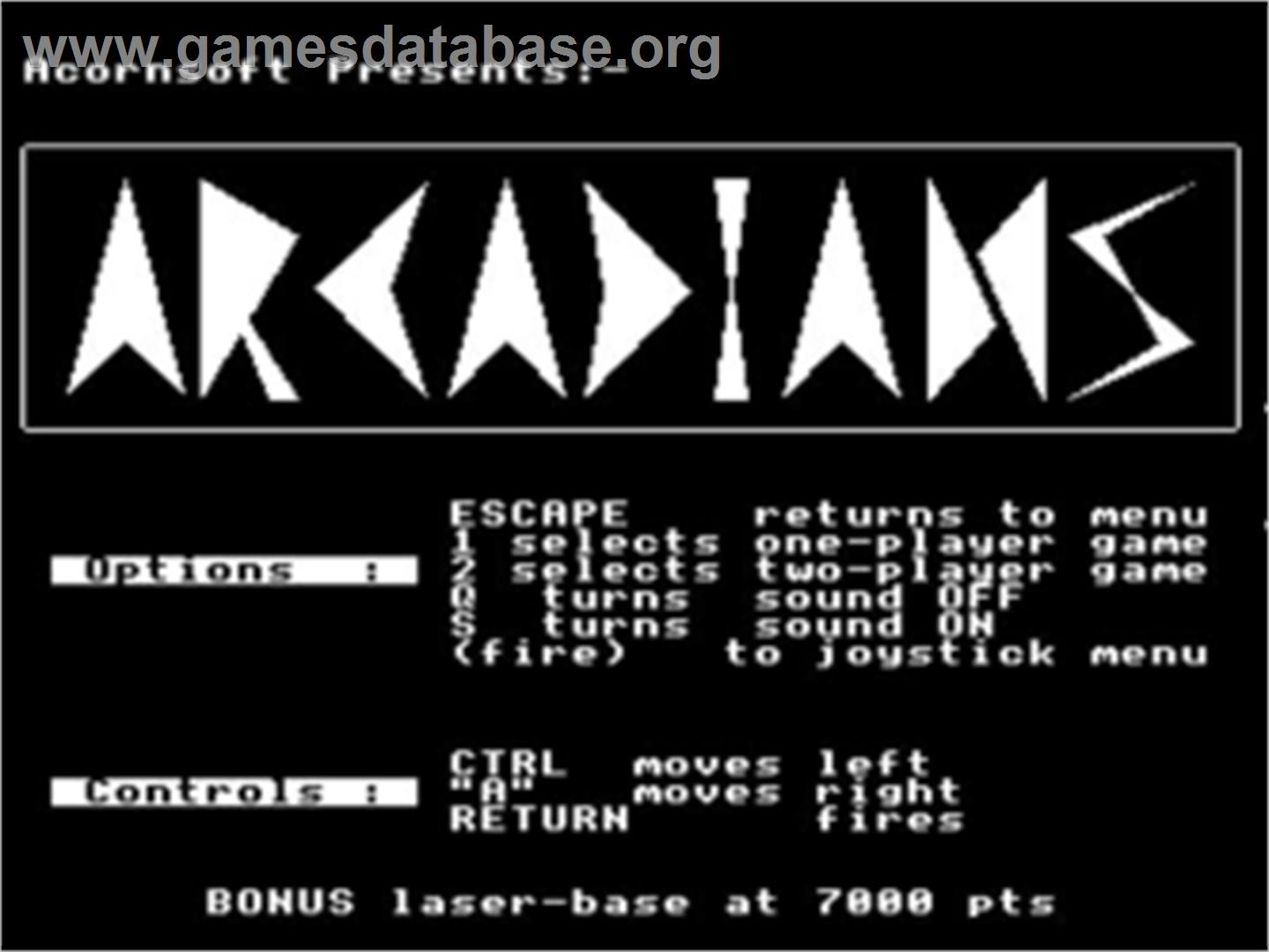 Arcadians - Acorn Electron - Artwork - Title Screen