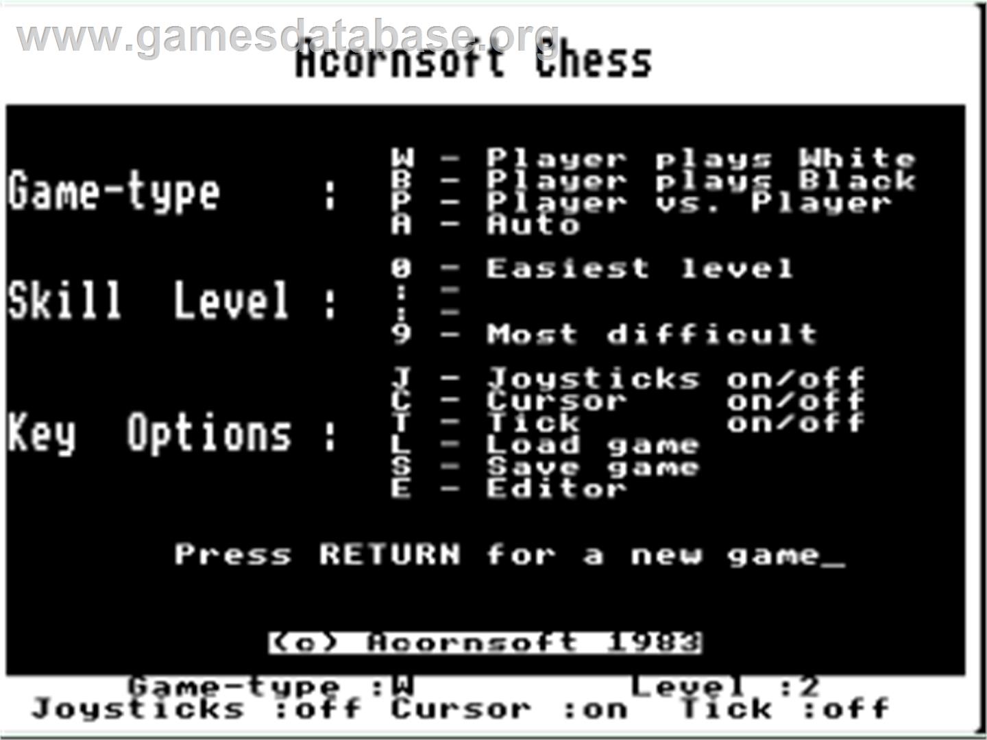 Chess (Acornsoft) - Acorn Electron - Artwork - Title Screen