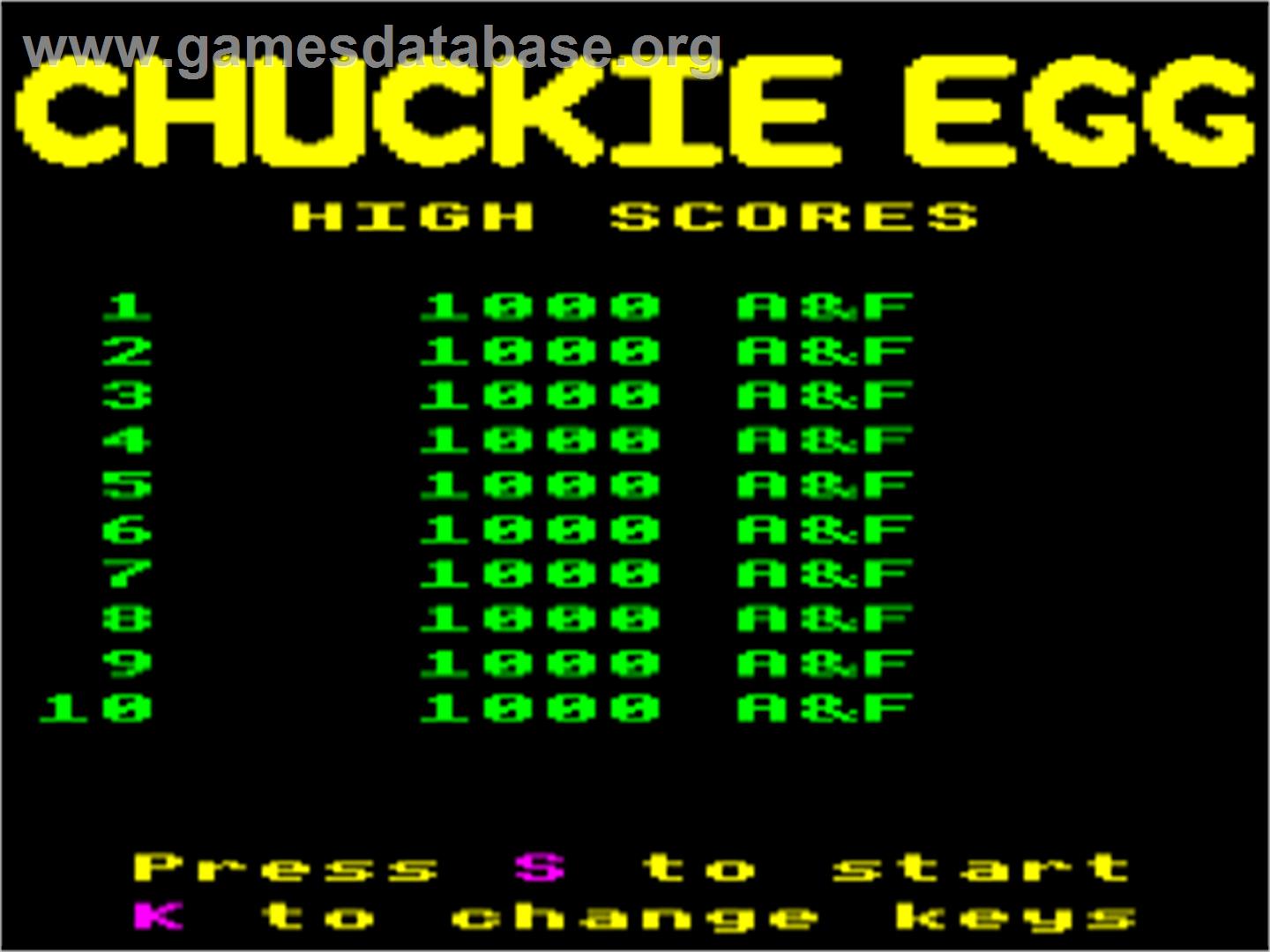 Chuckie Egg - Acorn Electron - Artwork - Title Screen
