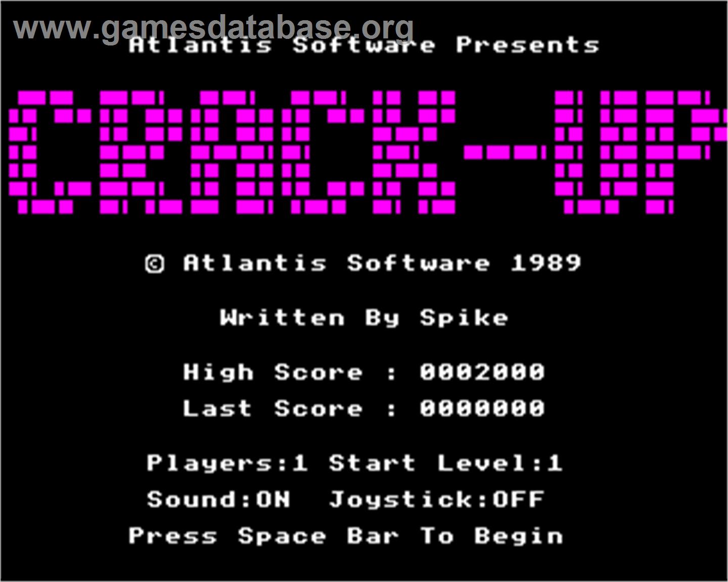 Crack-up - Acorn Electron - Artwork - Title Screen