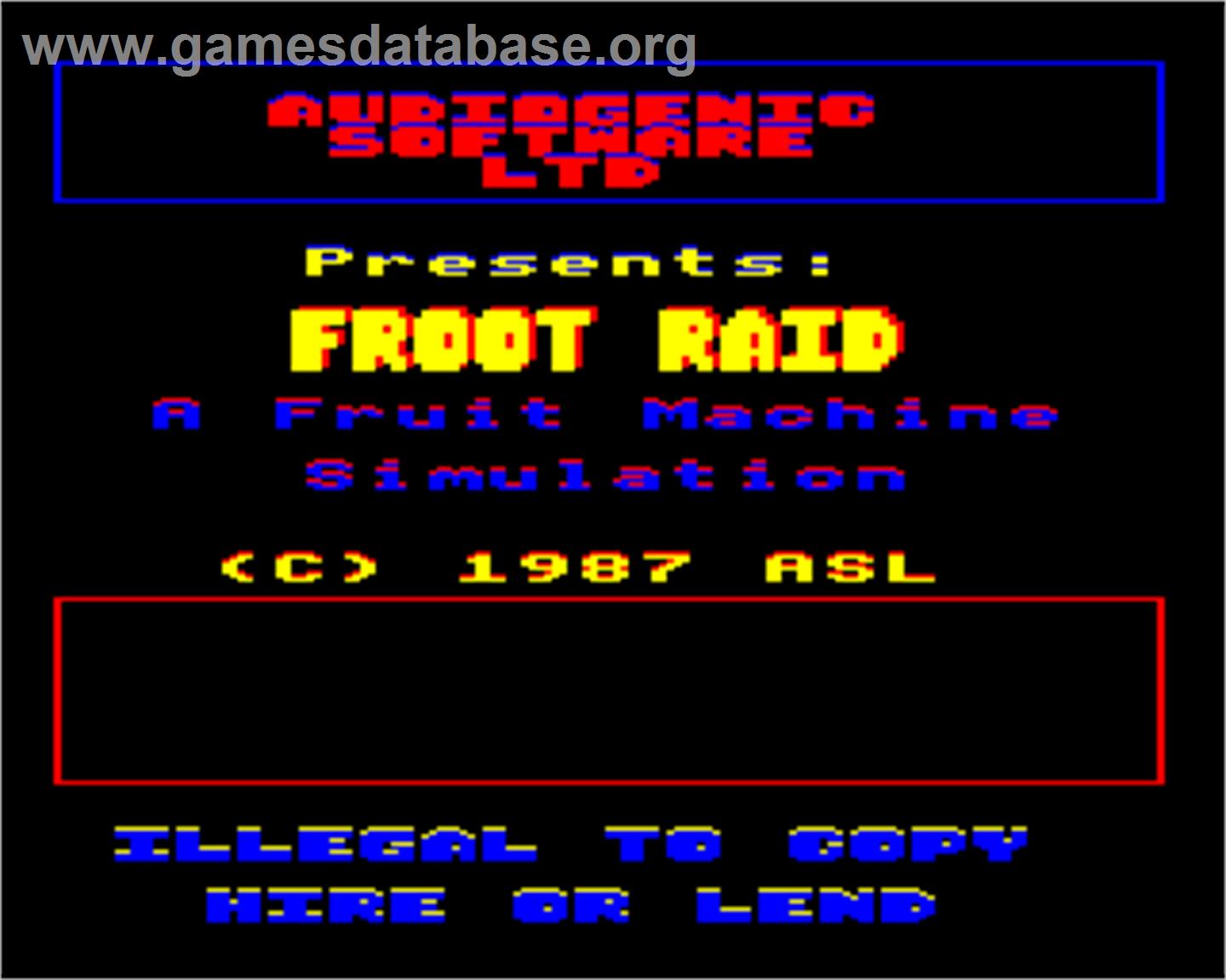 Froot Raid - Acorn Electron - Artwork - Title Screen