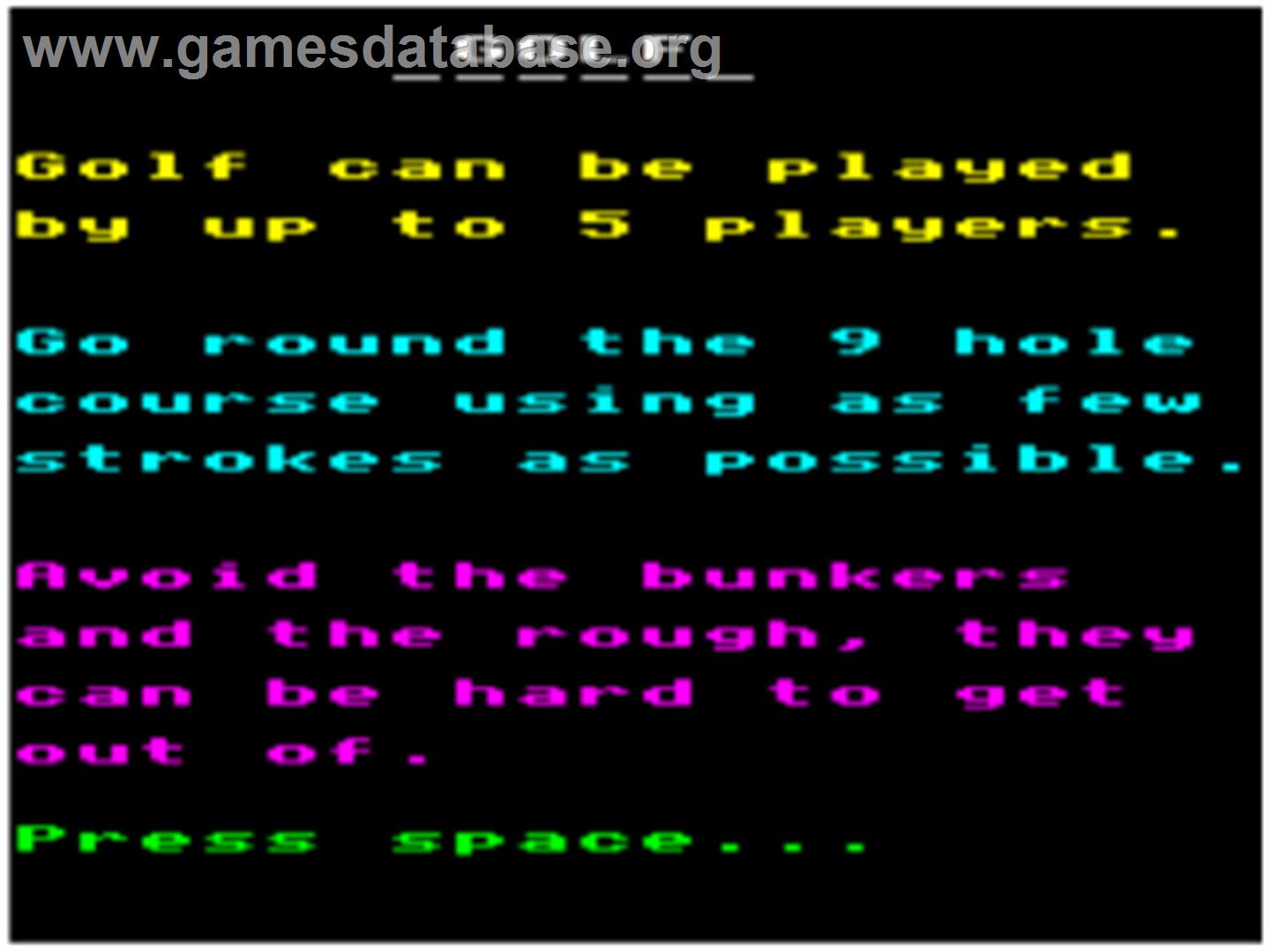 Golf - Acorn Electron - Artwork - Title Screen