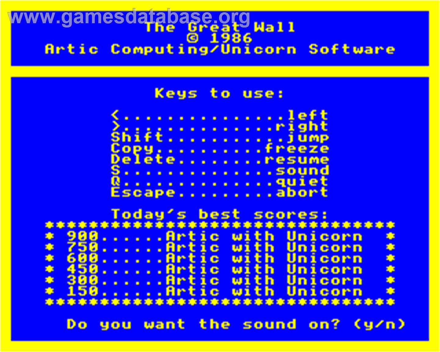 Great Wall - Acorn Electron - Artwork - Title Screen