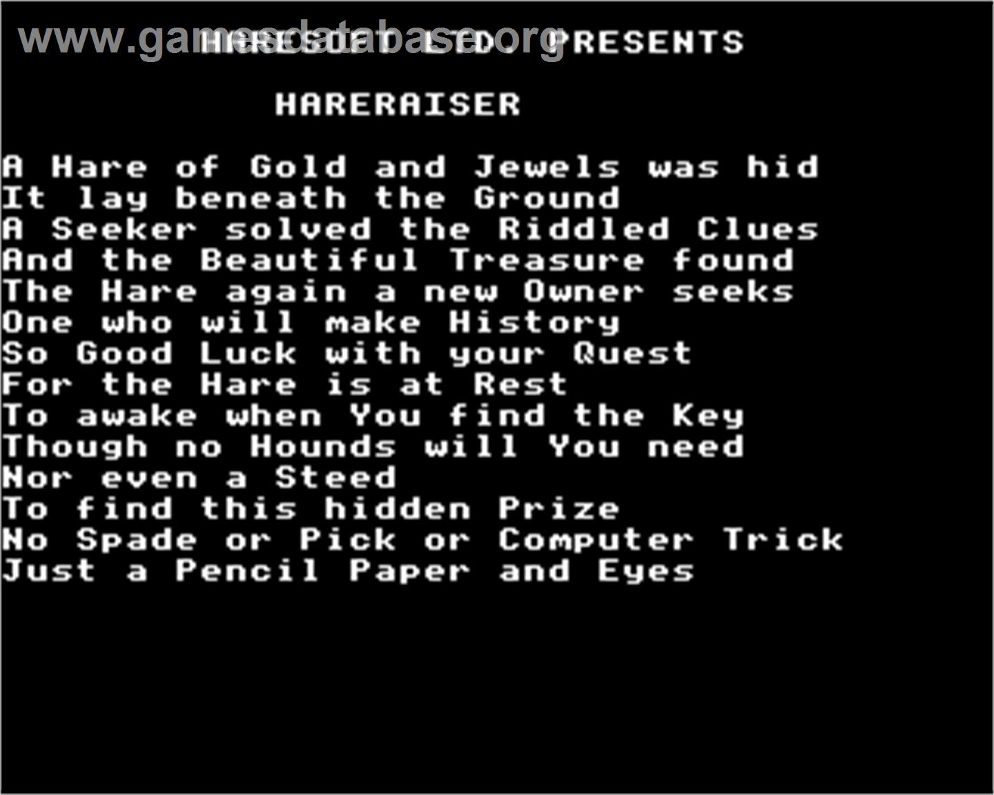 Hareraiser - Prelude - Acorn Electron - Artwork - Title Screen