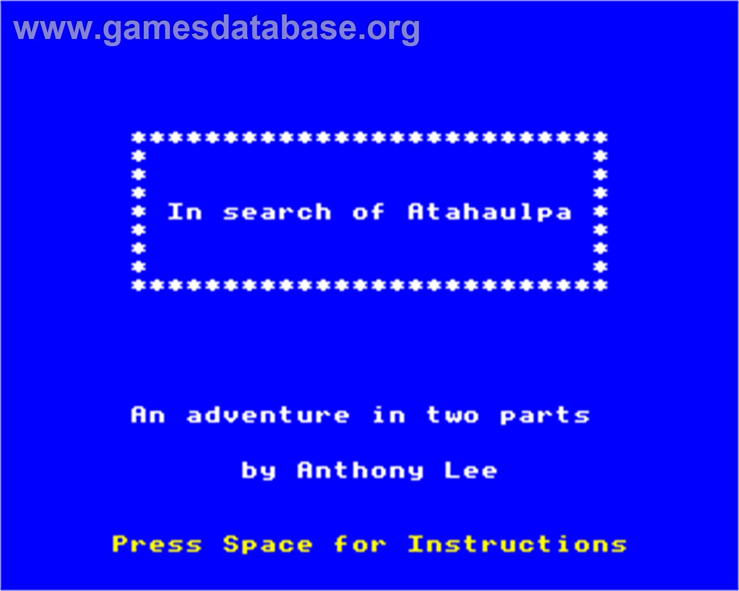 In Search Of Atahaulpa - Acorn Electron - Artwork - Title Screen