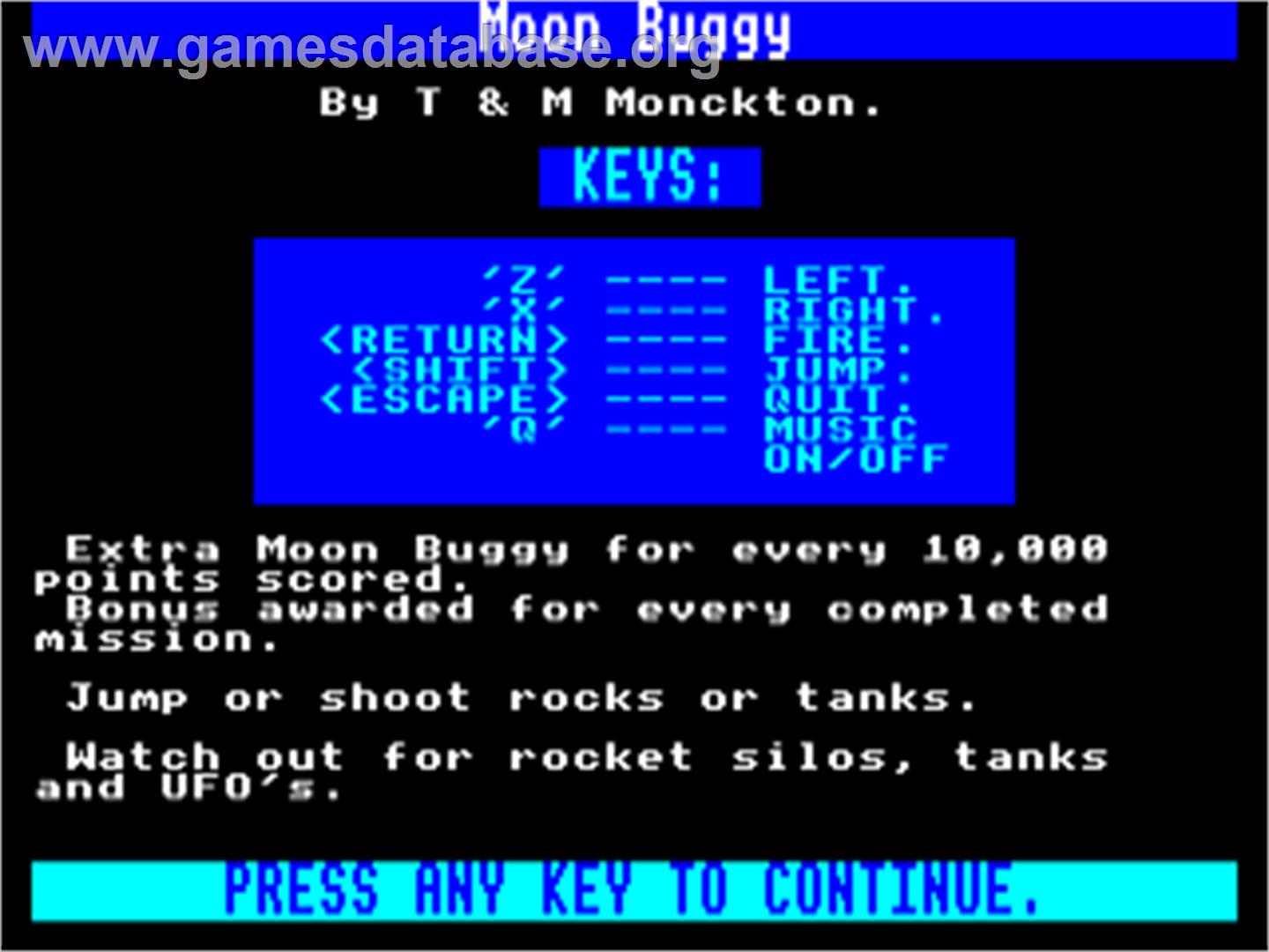Moon Buggy - Acorn Electron - Artwork - Title Screen