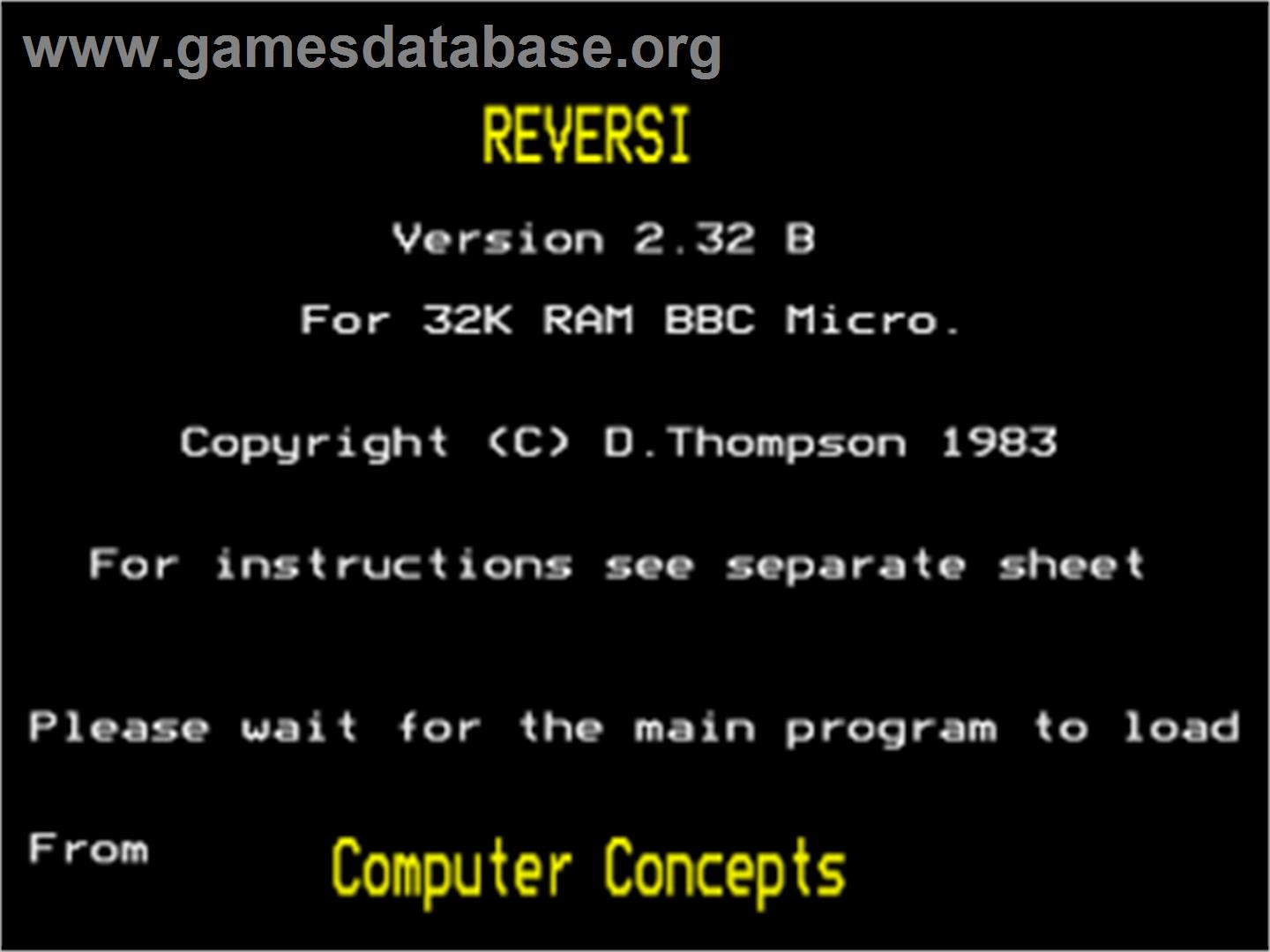 Reversi (Acornsoft) - Acorn Electron - Artwork - Title Screen