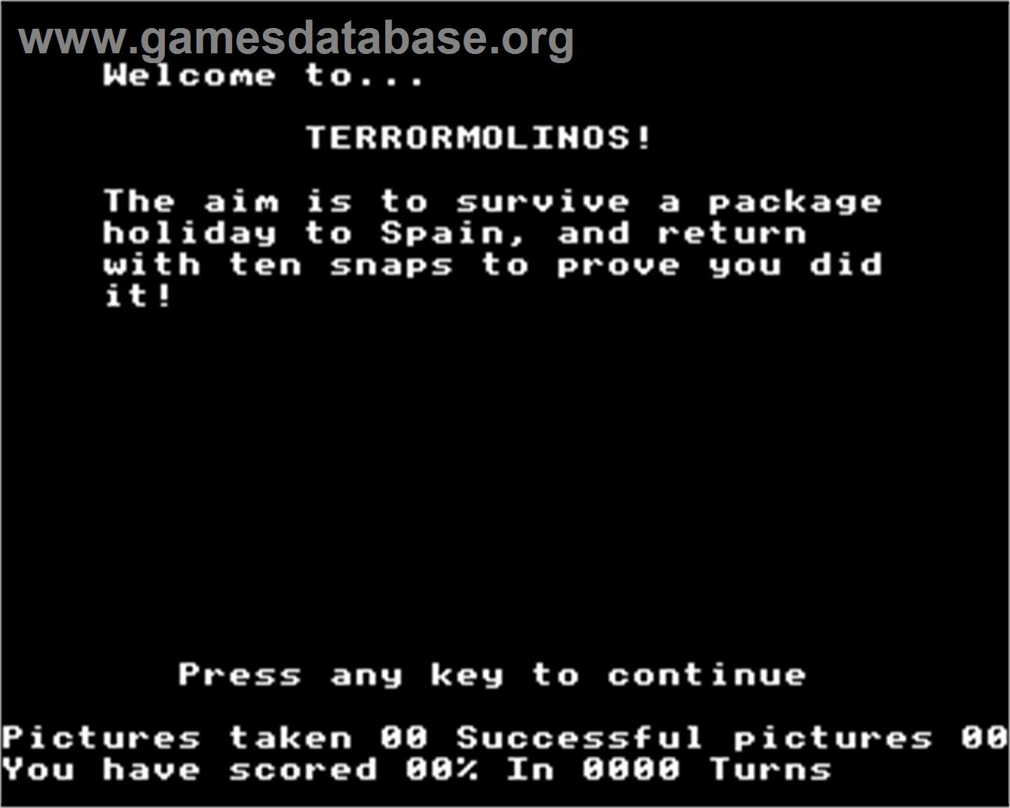 Terrormolinos - Acorn Electron - Artwork - Title Screen