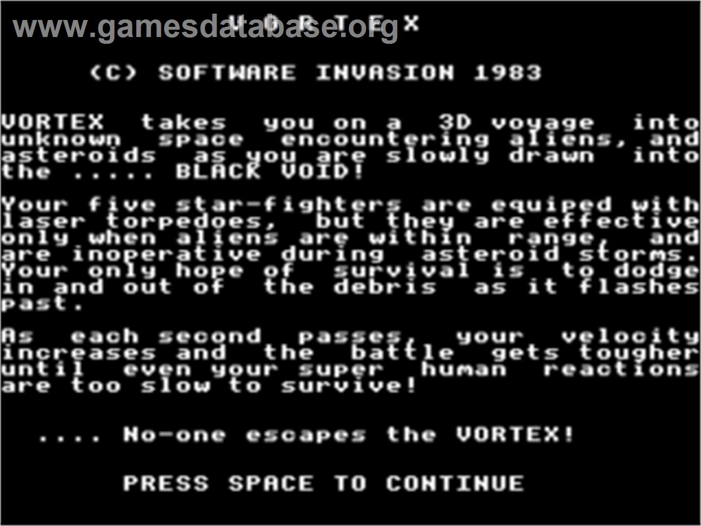 Vortex - Acorn Electron - Artwork - Title Screen