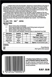 Box back cover for 3D Starstrike on the Amstrad CPC.