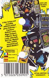 Box back cover for Advanced Pinball Simulator on the Amstrad CPC.