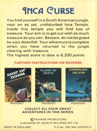 Box back cover for Adventure B: Inca Curse on the Amstrad CPC.