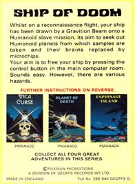 Box back cover for Adventure C: Ship Of Doom on the Amstrad CPC.