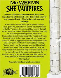 Box back cover for Astonishing Adventures of Mr. Weems and the She Vampires on the Amstrad CPC.